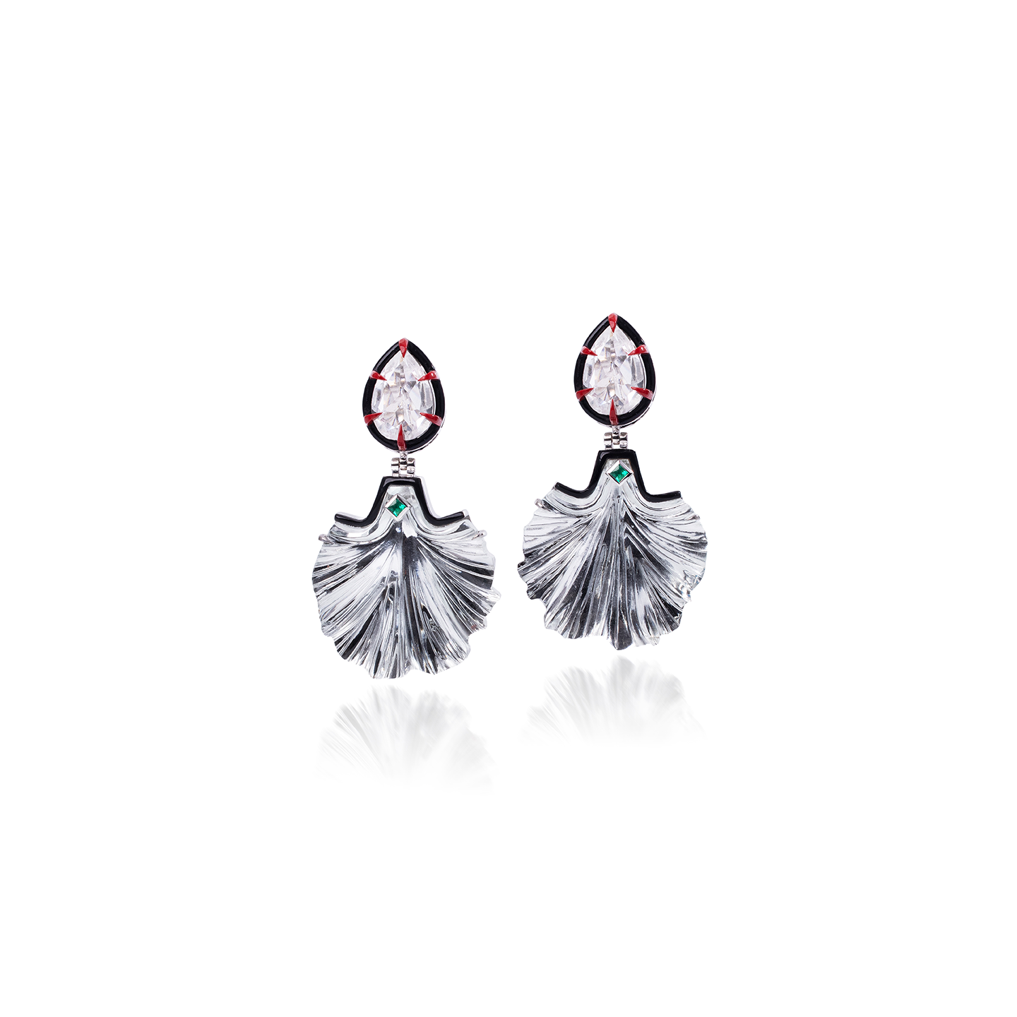 Silvia Furmanovich Mirrored Petal Earrings with Emerald and Rock Crystal