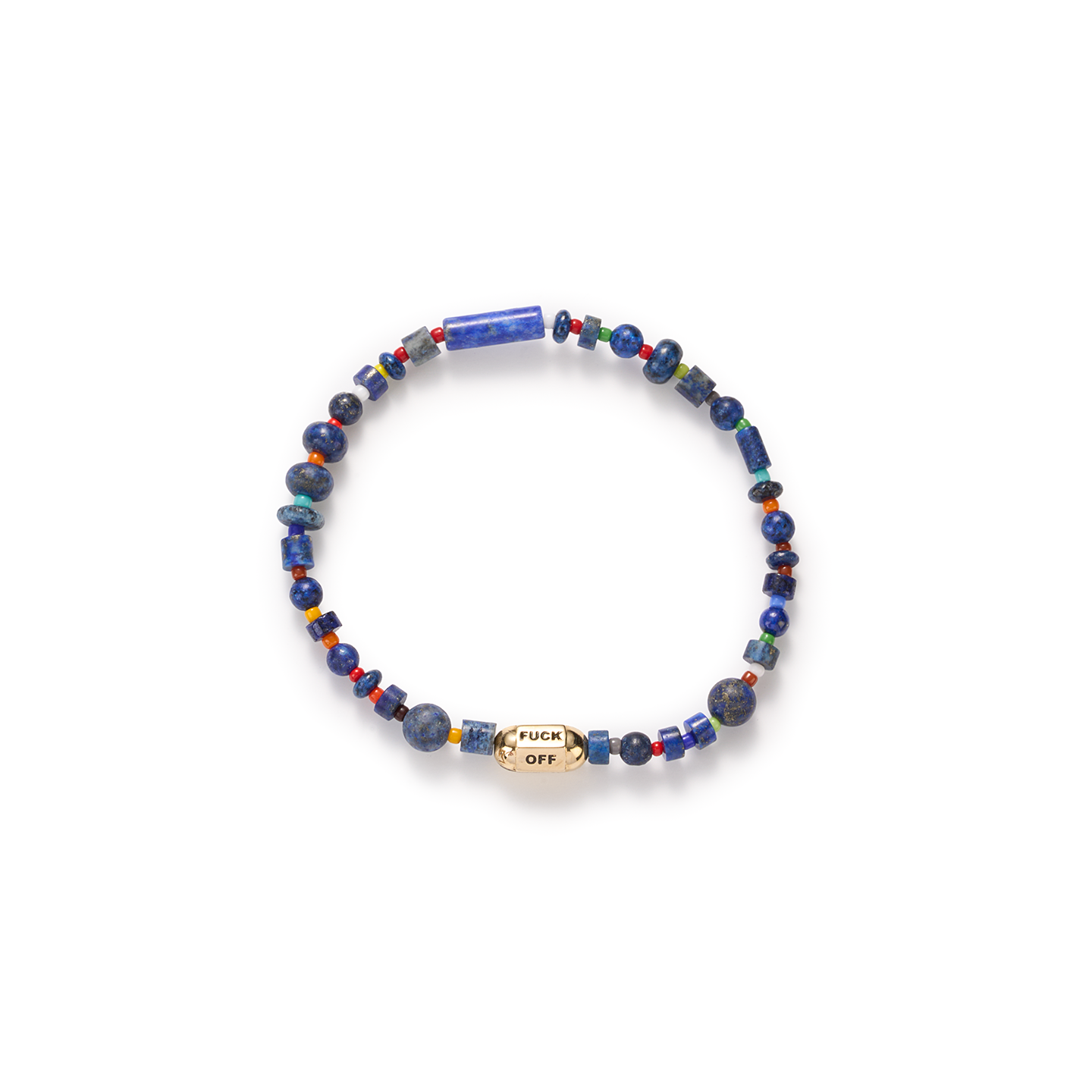 Luis Morais 'Fuck Off' Bolt Bead on Lapis and Glass Beaded Bracelet