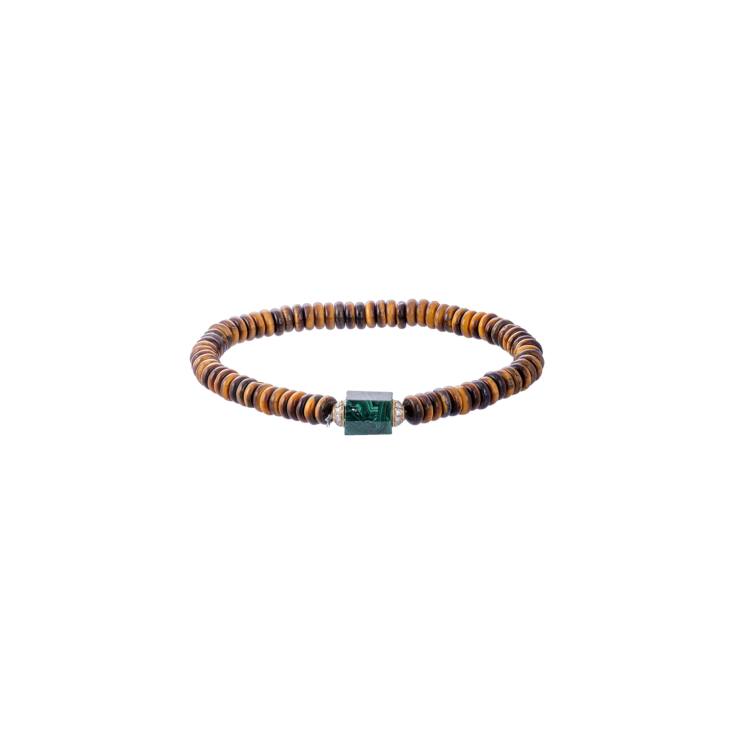 Luis Morais Hexagon Malachite Bolt Bead with Diamond Channels on Beaded Bracelet