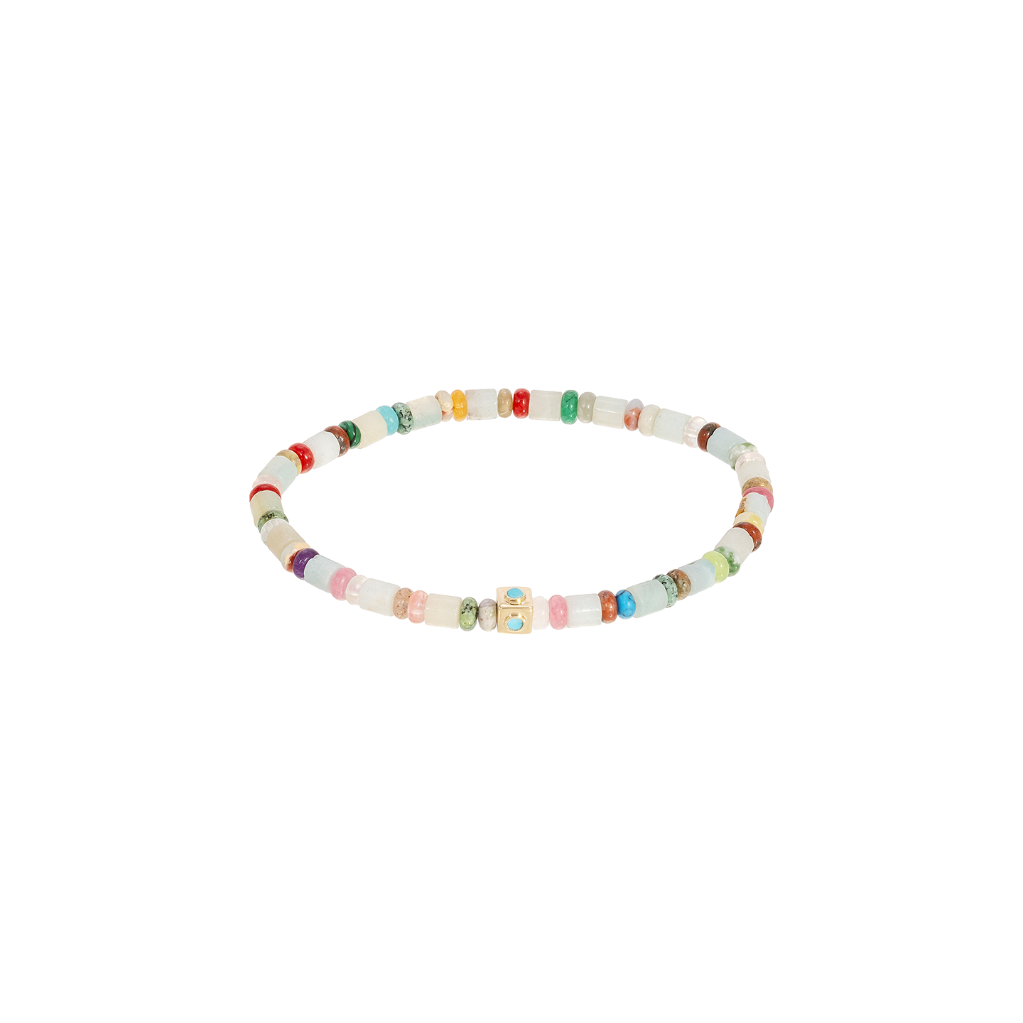 Luis Morais Small Gold Lego Cube on Gemstone Beaded Bracelet
