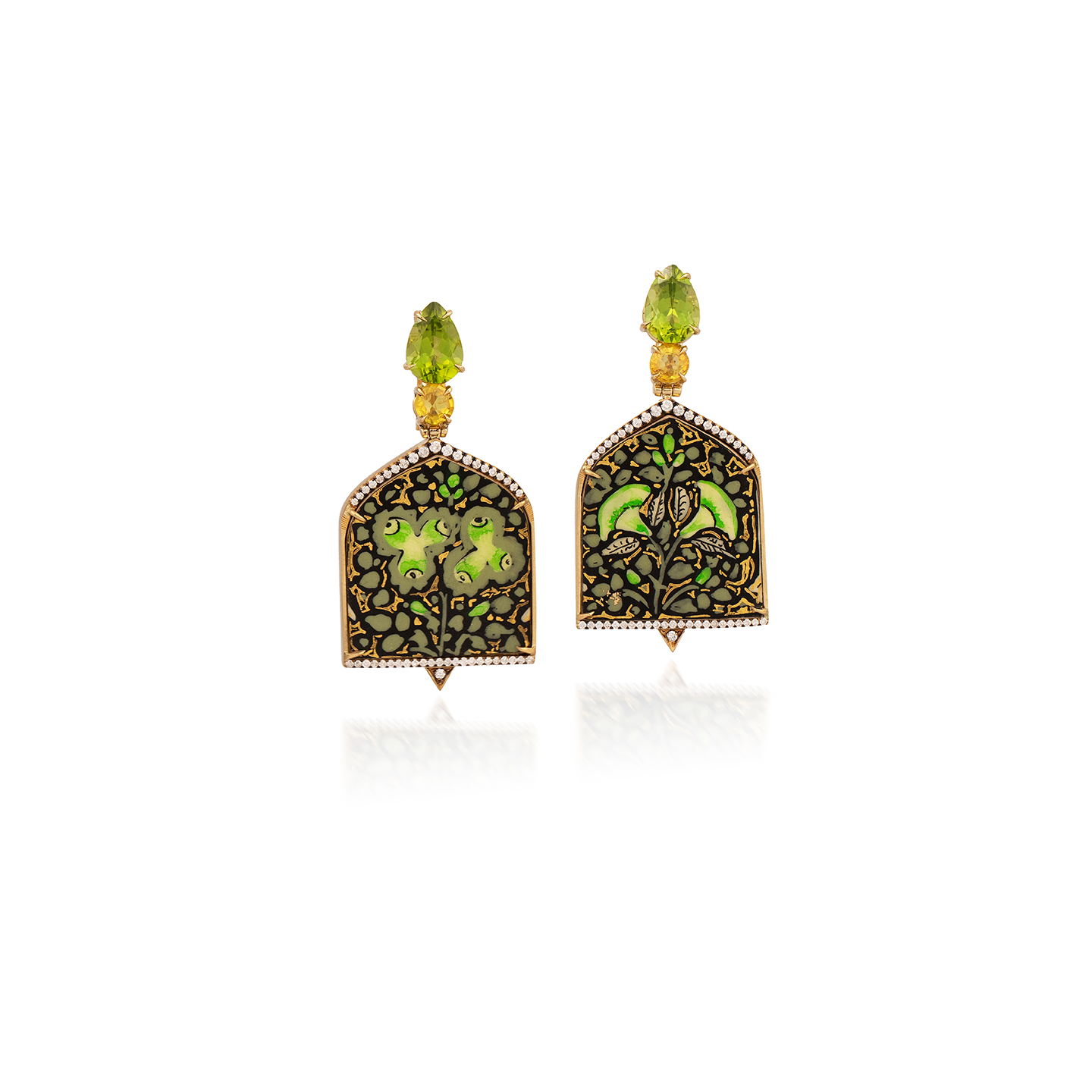 Silvia Furmanovich 'Kashmir' Paper Mache Window Earrings with Diamond, Peridot, and Yellow Sapphire