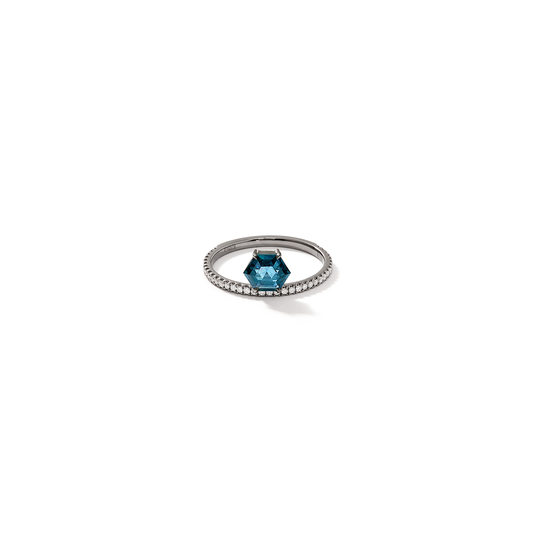 Eva Fehren 'Offset' Hero Ring with Hexagonal Shape Sapphire and White Diamonds