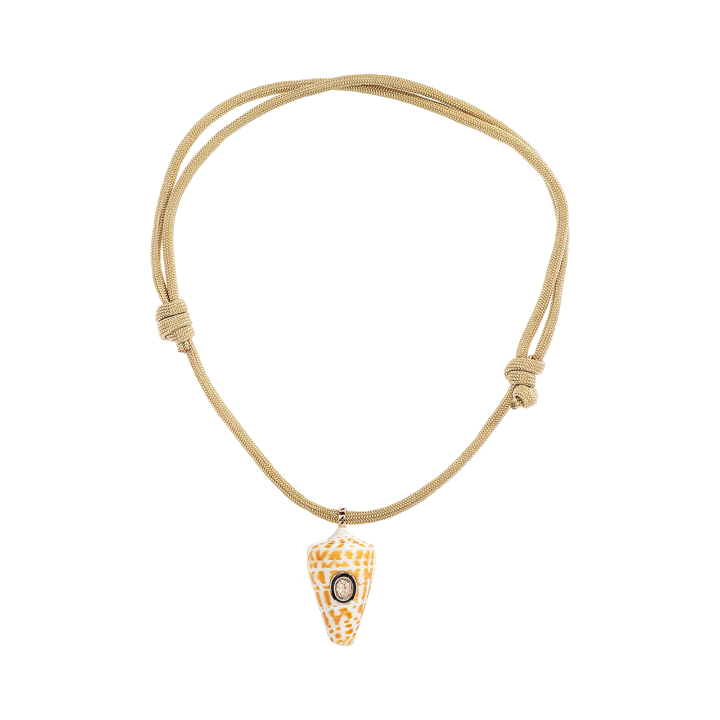 Dezso Tan Cord Necklace with Natural Shell Pendant with Sillimanite