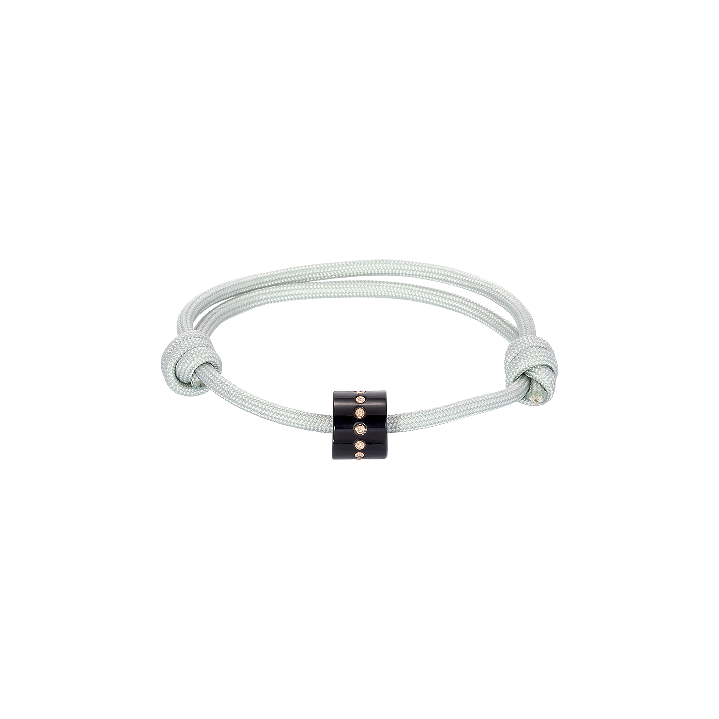 Dezso Classic Carved Onyx Short Bead with Diamonds on Grey Cord Anklet