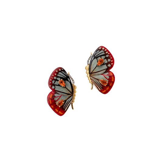 Silvia Furmanovich 'Marquetry' Extra Small Butterfly Earrings with Diamonds and Fire Opal