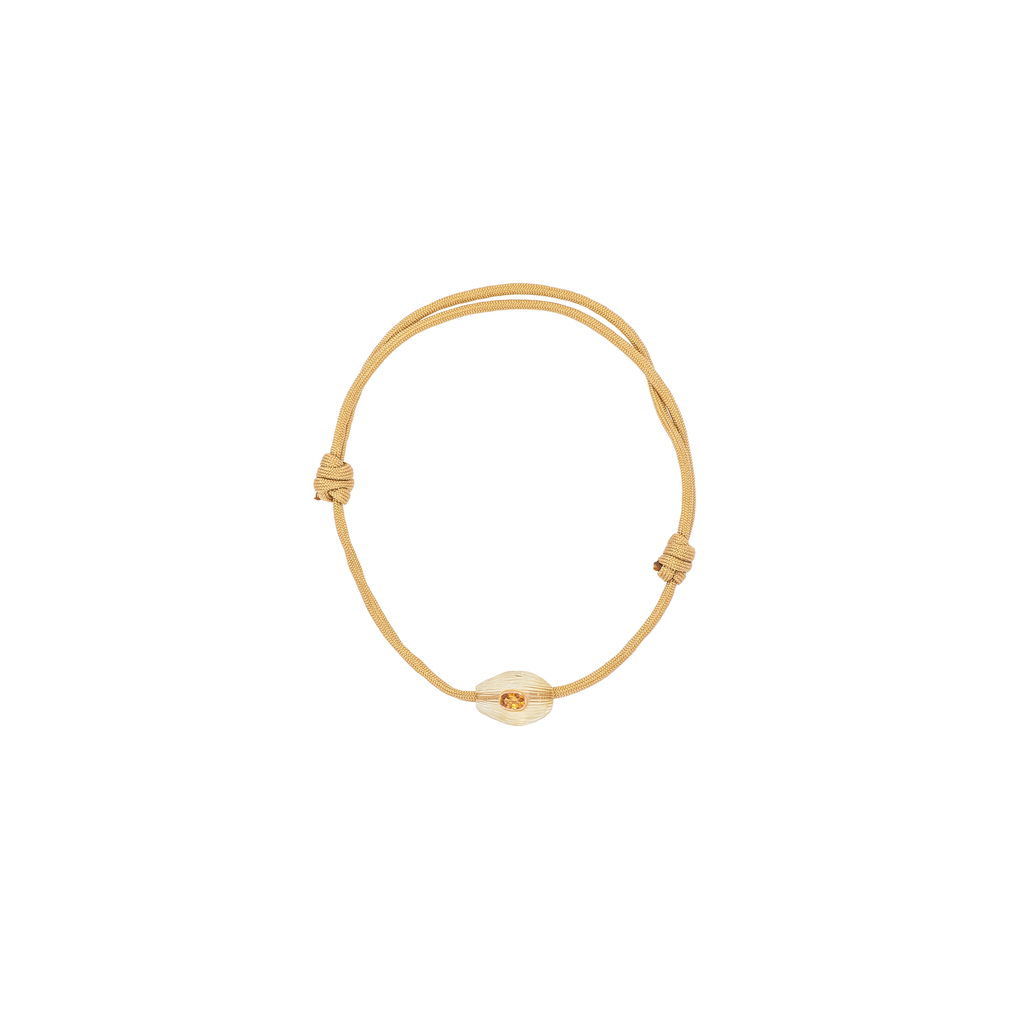 Dezso Classic Lemon Quartz Coquito Bead with Garnet on Tan Cord Necklace