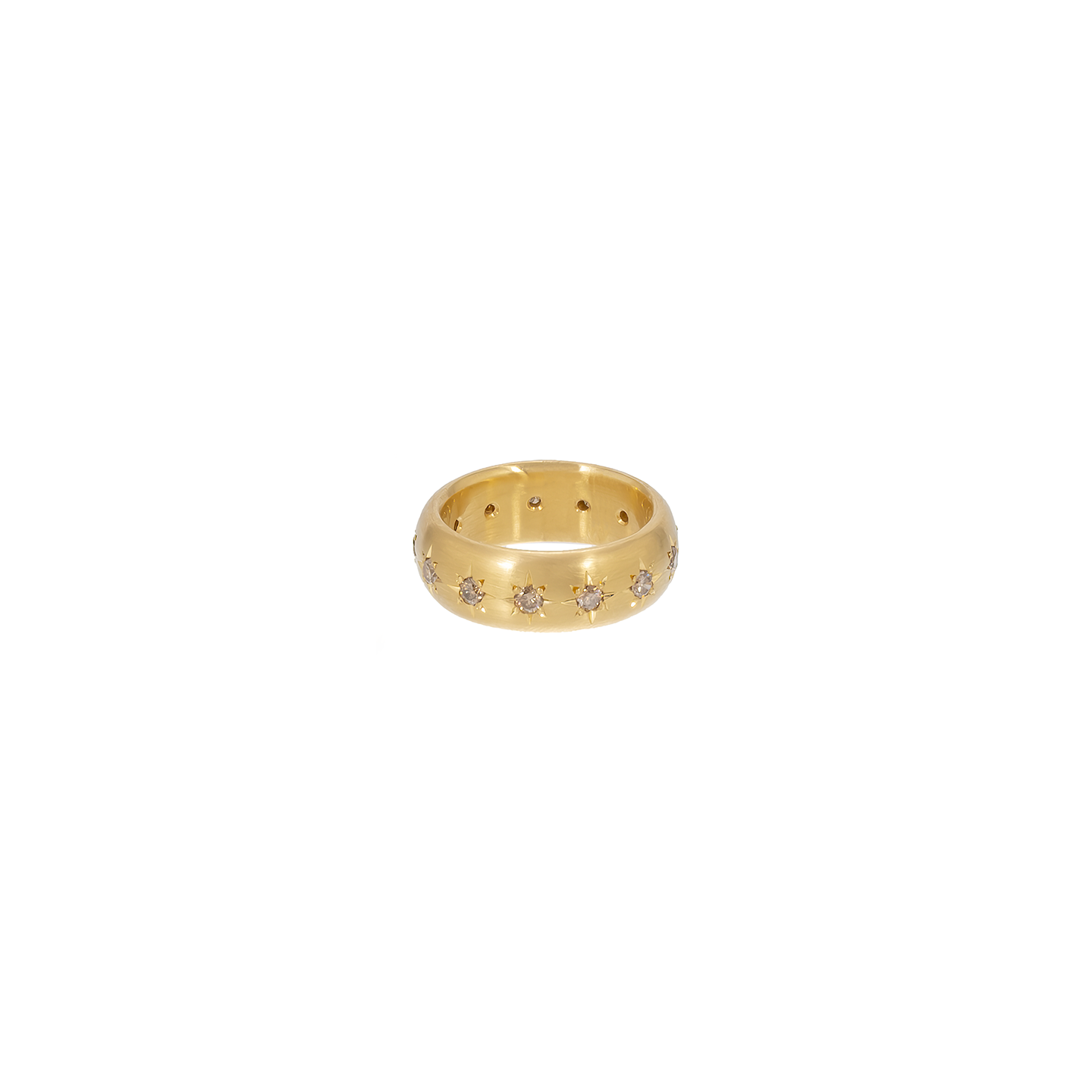 Caroline Ellen Wide Rounded Band with Star Set Cognac Diamonds