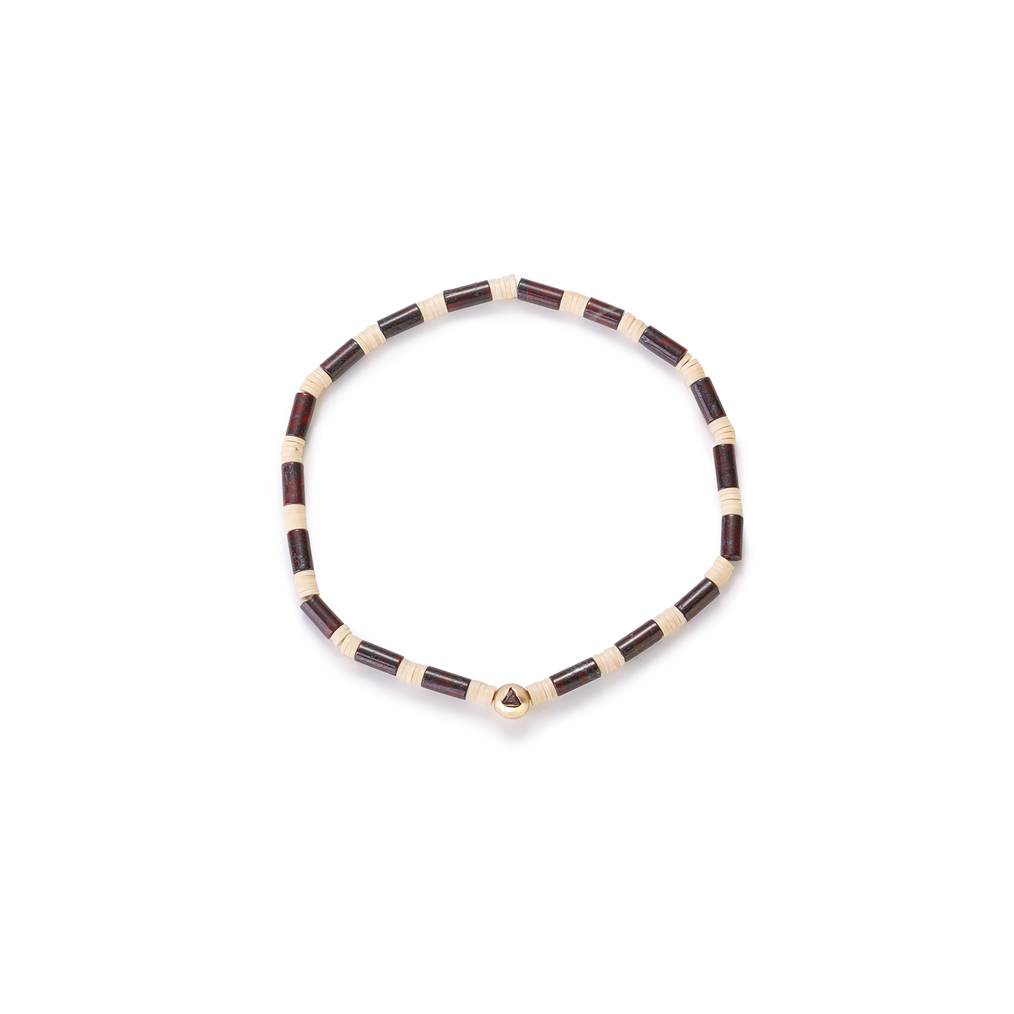 Luis Morais Medium Gold Yellow Enameled Ball Bead with Ruby Trillion on Beaded Bracelet