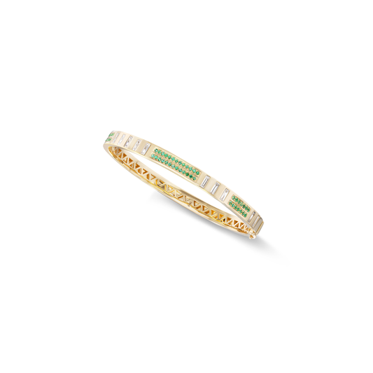 Harwell Godfrey 5mm 'Juju' Diamond & Emerald Dot Dash Bangle