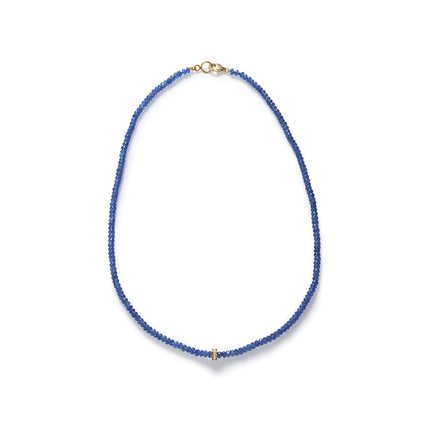 Caroline Ellen Faceted Blue Sapphire Necklace with Diamond Rondelle