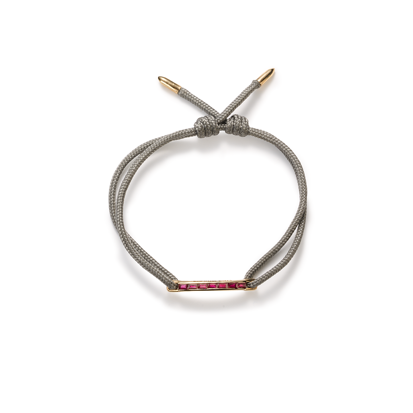 Luis Morais Medium Link ID Bar with Ruby Baguettes on Cord Bracelet