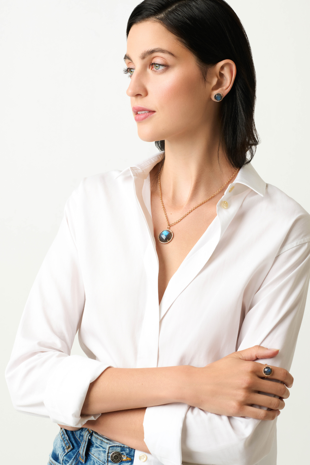 Irene Neuwirth Pave Halo Medium 'Classic' Labradorite Ring