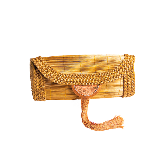 Silvia Furmanovich Golden Grass Clutch with Diamond and Silk Tassel