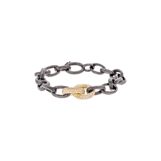 Nancy Newberg Hammered Bracelet with Yellow Gold Double Diamond Links