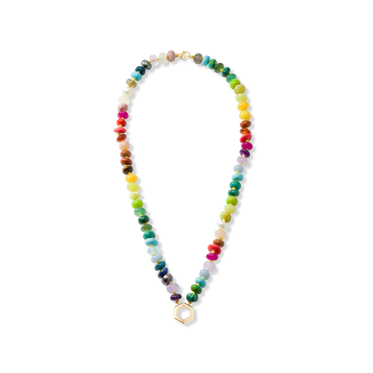 Harwell Godfrey Foundation Rainbow Bead Necklace with Gold Hexagon