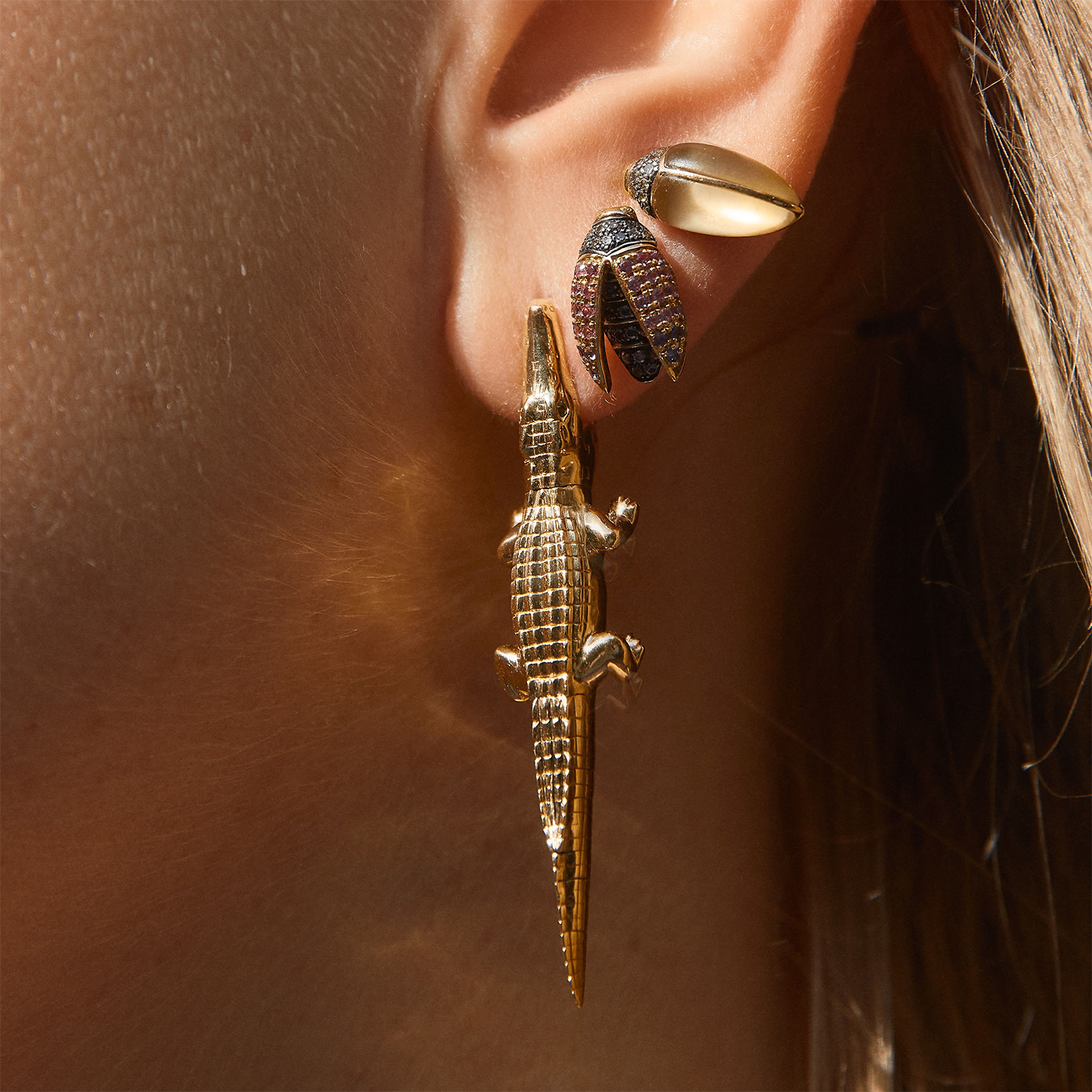 Bibi Van Der Velden Alligator Yellow Gold Bite Earring-Single