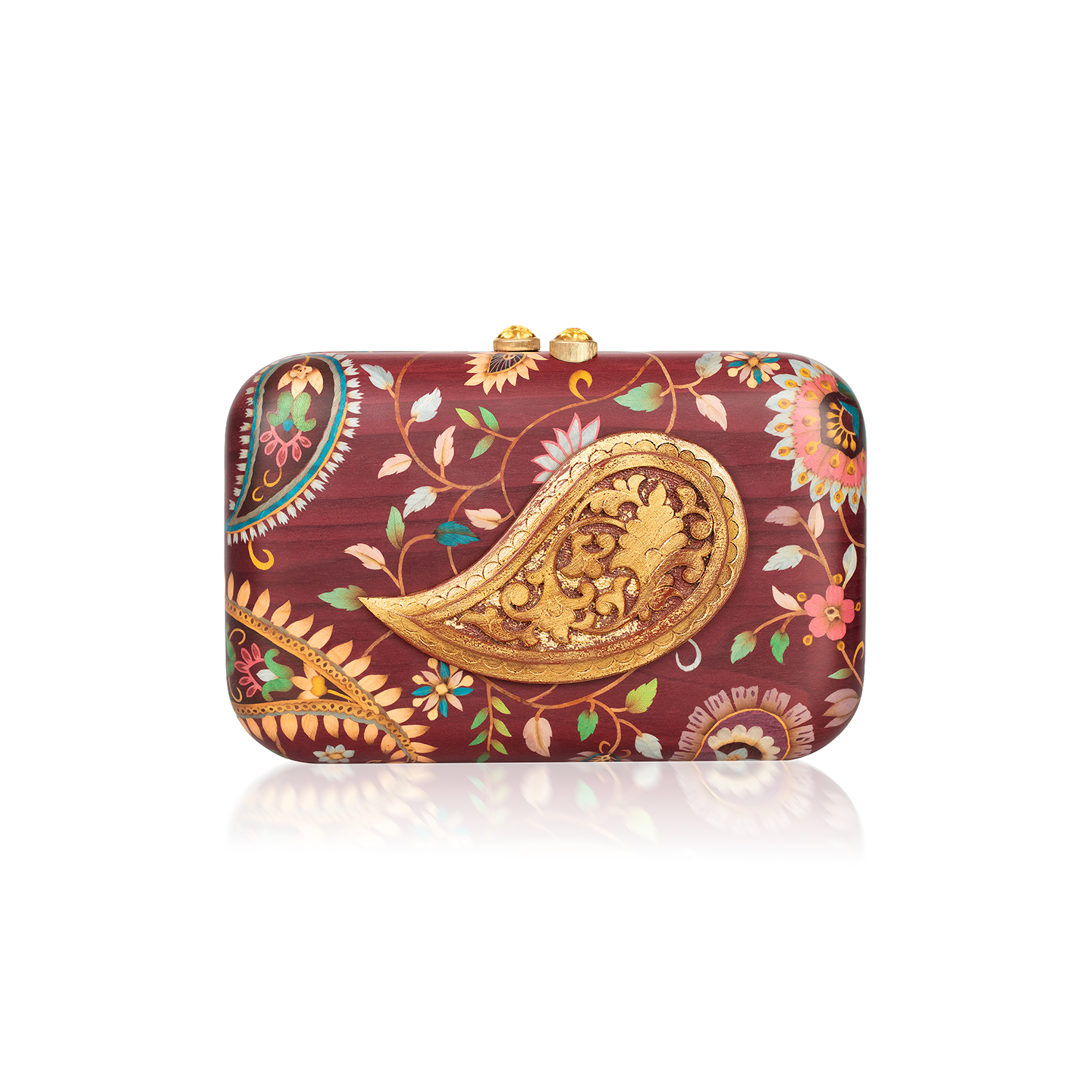 Silvia Furmanovich Marquetry Kashmir Pattern Clutch with Wood Applique and Citrine