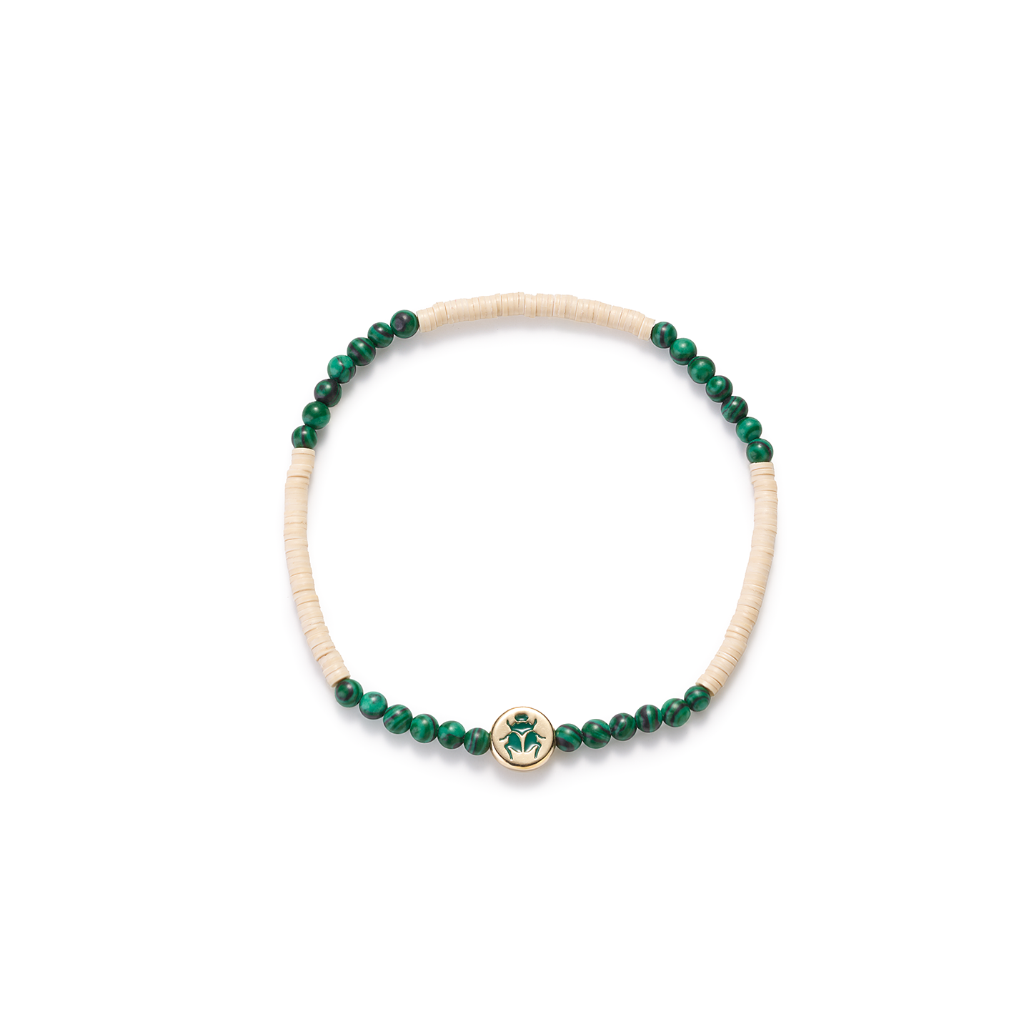 Luis Morais Small Gold Disk with Recessed Enameled Symbol on Gemstone Beaded Bracelet