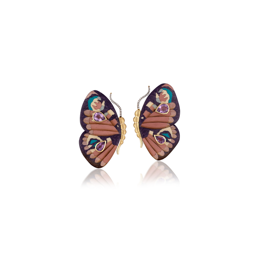 Silvia Furmanovich Marquetry Butterfly Wing Earrings with Diamonds and Amethyst