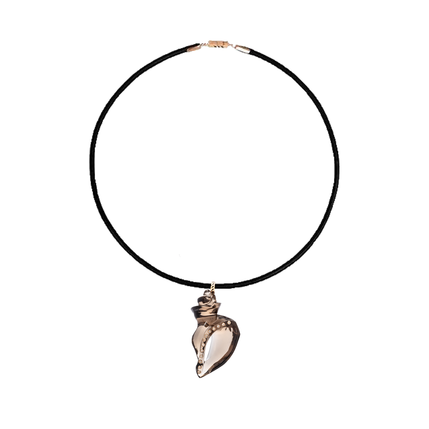 Dezso Black Cord Necklace with Carved Smokey Quartz Sag Harbor Chank Pendant with Diamonds
