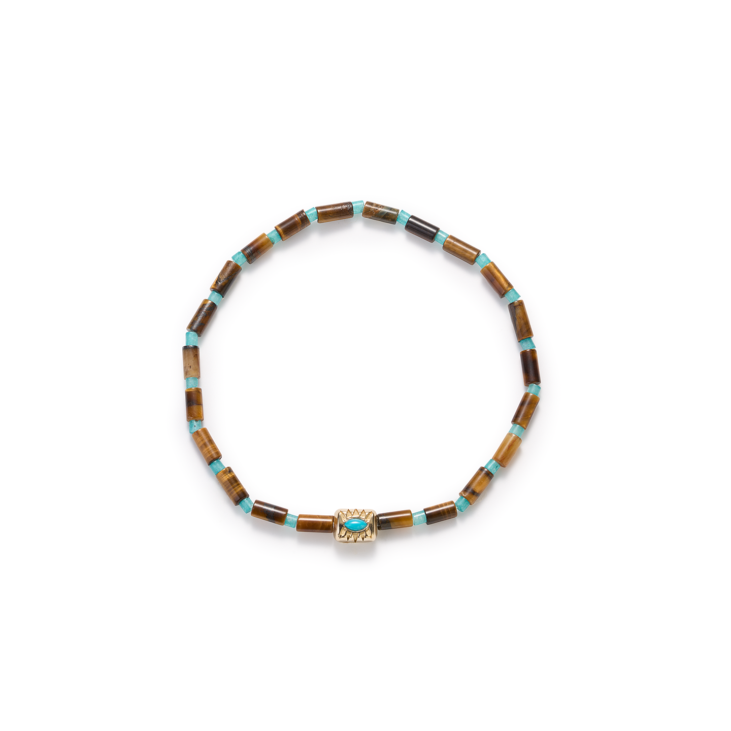 Luis Morais Eye of the Ingot Turquoise Gold Bead on Gemstone Beaded Bracelet