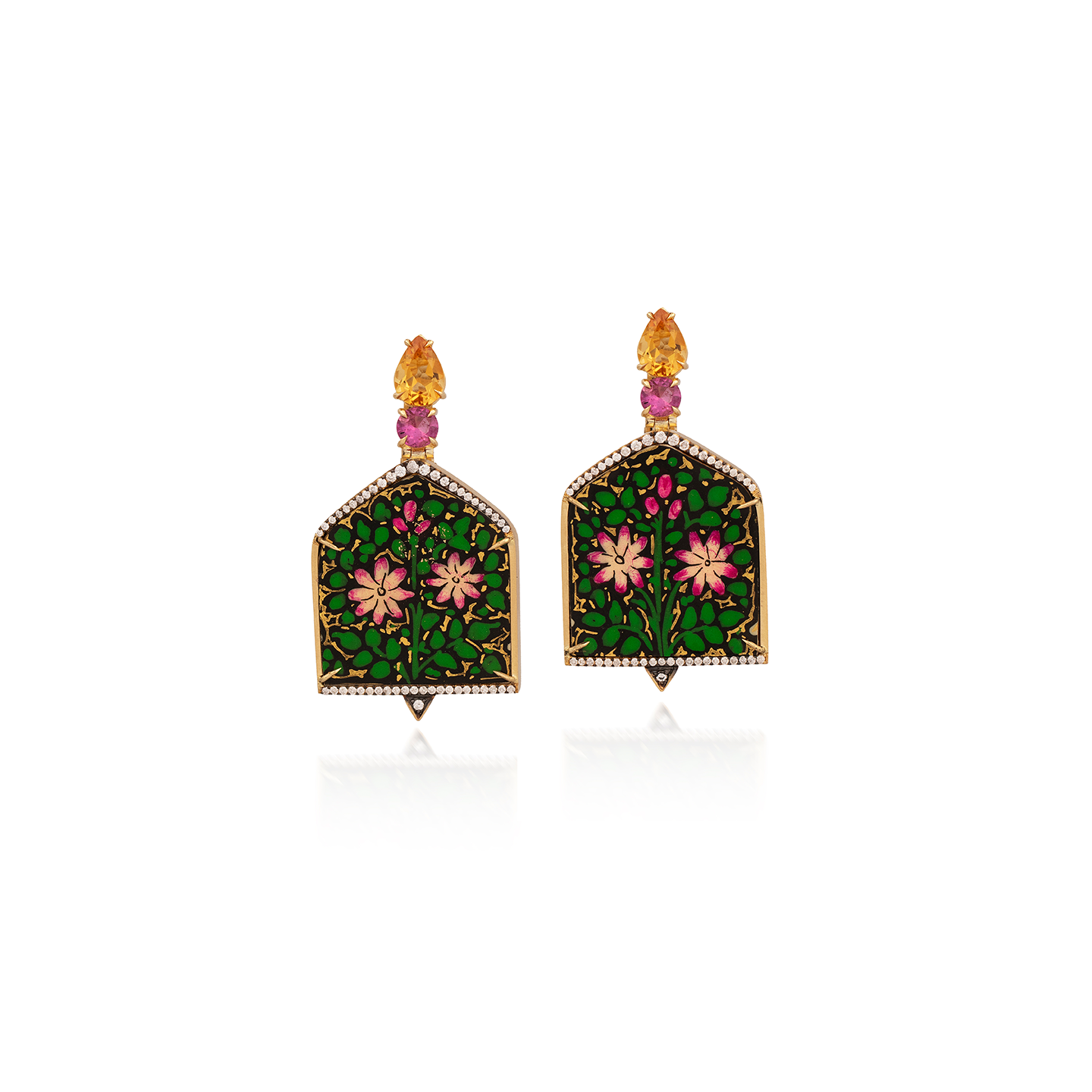 Silvia Furmanovich 'Kashmir' Paper Mache Window Earrings with Diamond, Pink Tourmaline, and Citrine