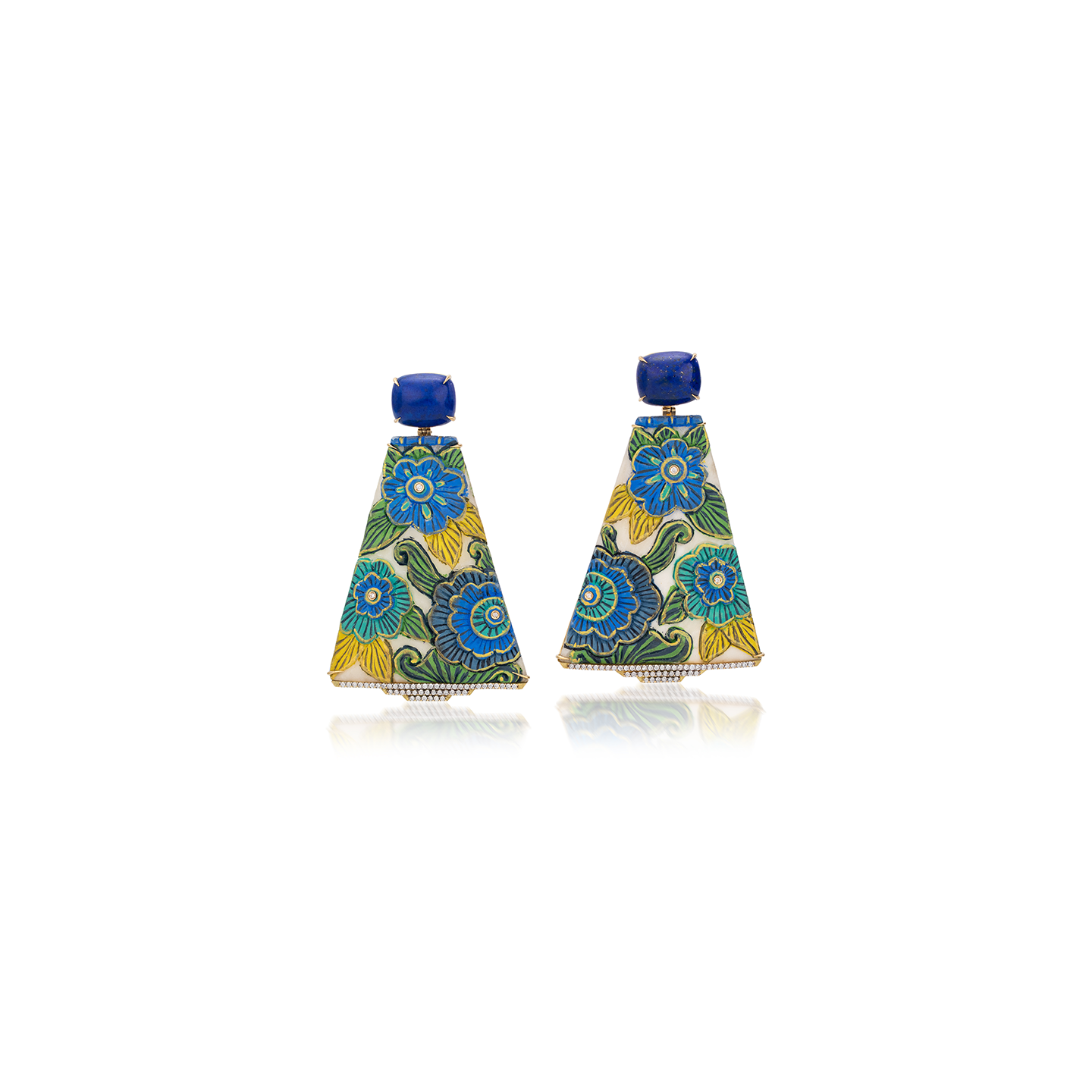 Silvia Furmanovich Painted Bone Plaque Earrings with Lapis Lazuli and Diamonds
