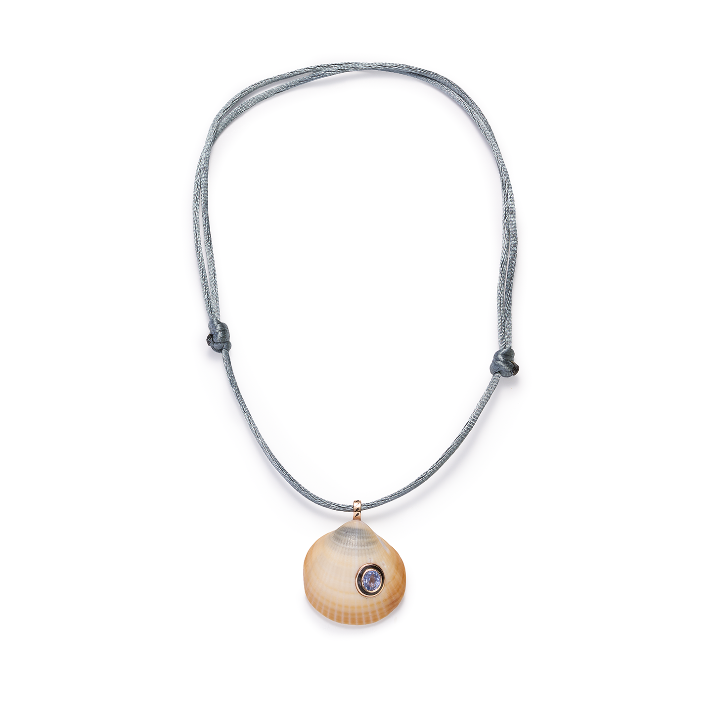 Dezso Natural Anadara Shell Charm with Blue Sapphire on Cord Necklace
