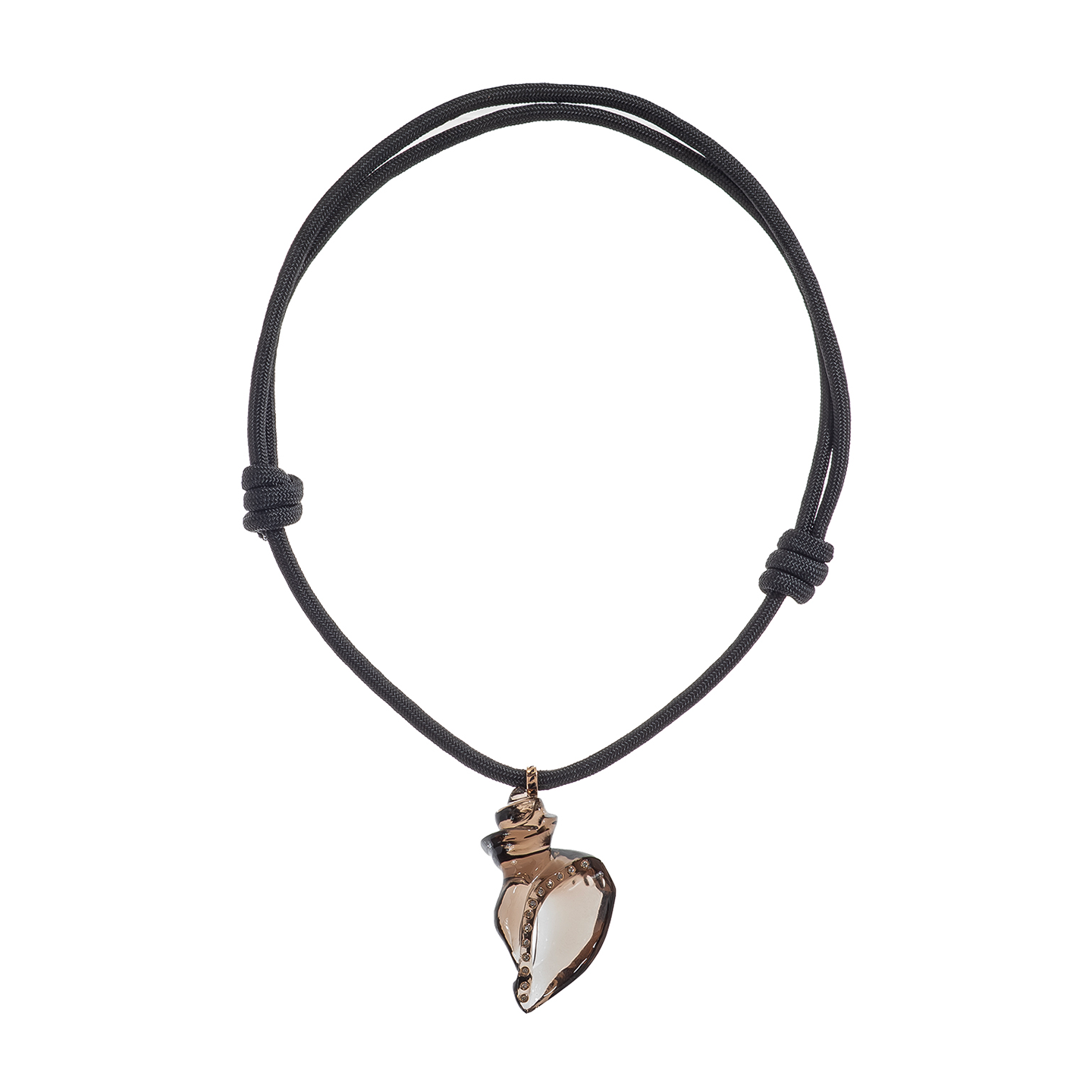 Dezso Black Cord Necklace with Carved Smokey Quartz Sag Harbor Chank Pendant with Diamonds