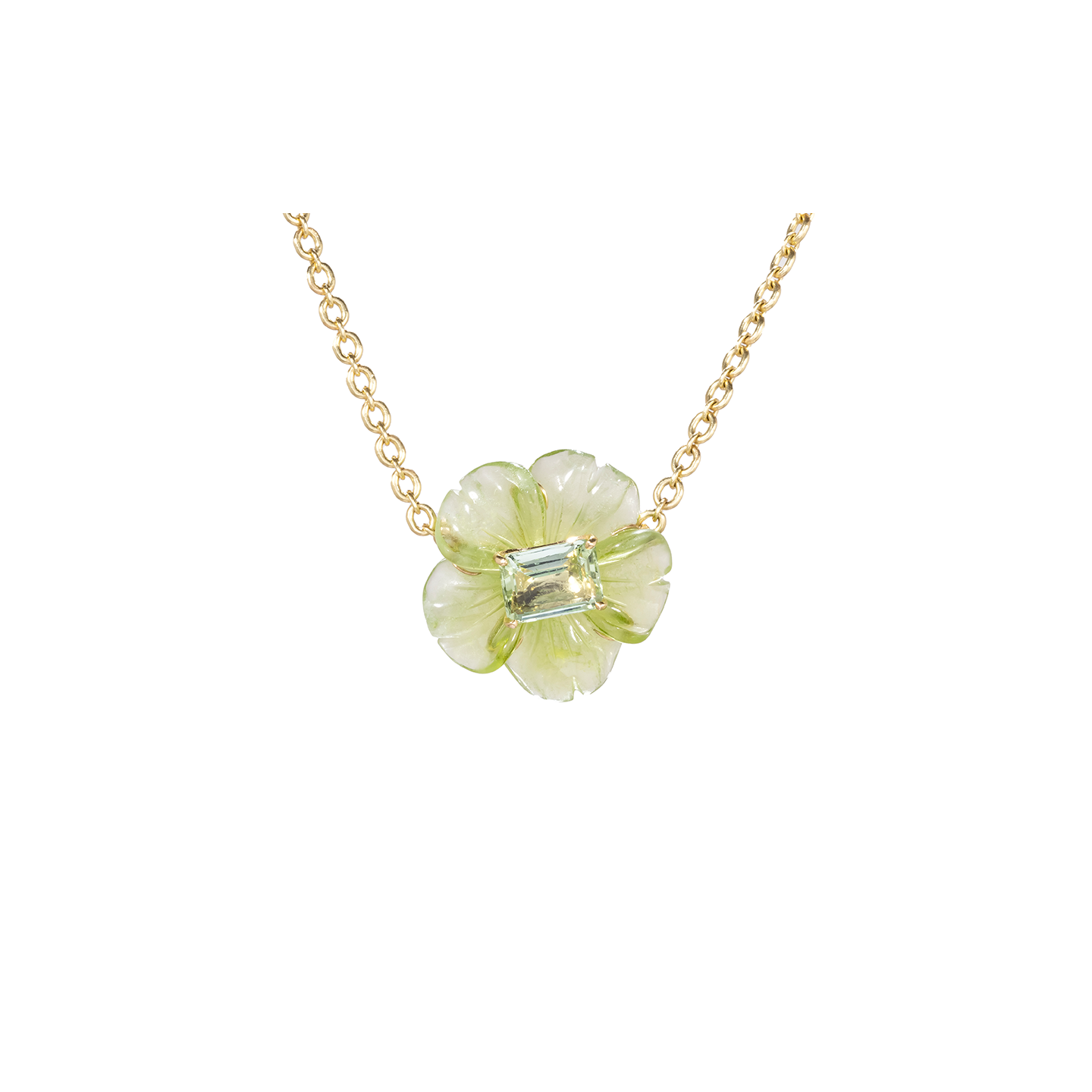 Irene Neuwirth Tropical Flower One-of-a-Kind Carved Peridot and Green Tourmaline Necklace