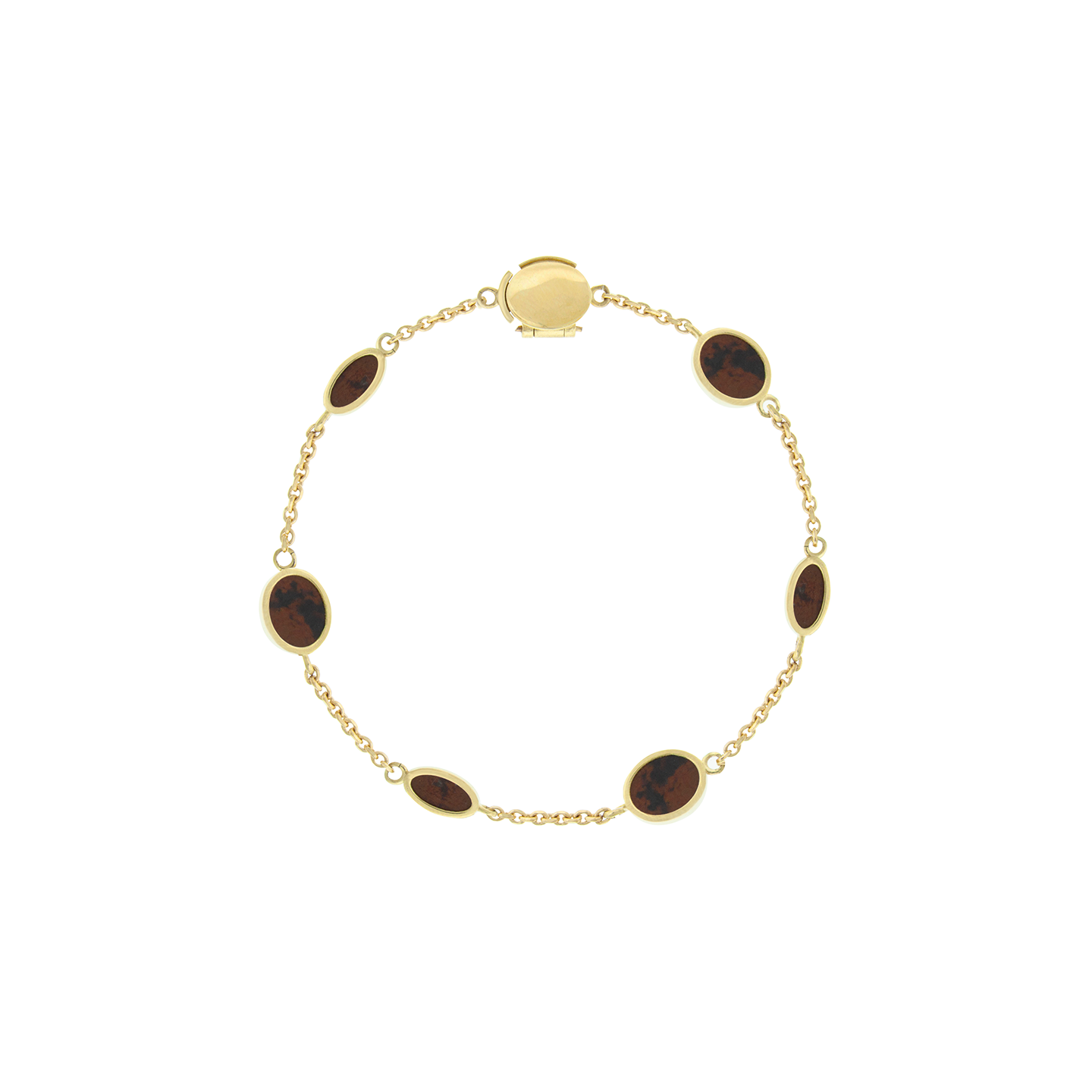 Luis Morais Mahogany Obsidian Oval Gemstone Gold Chain Bracelet