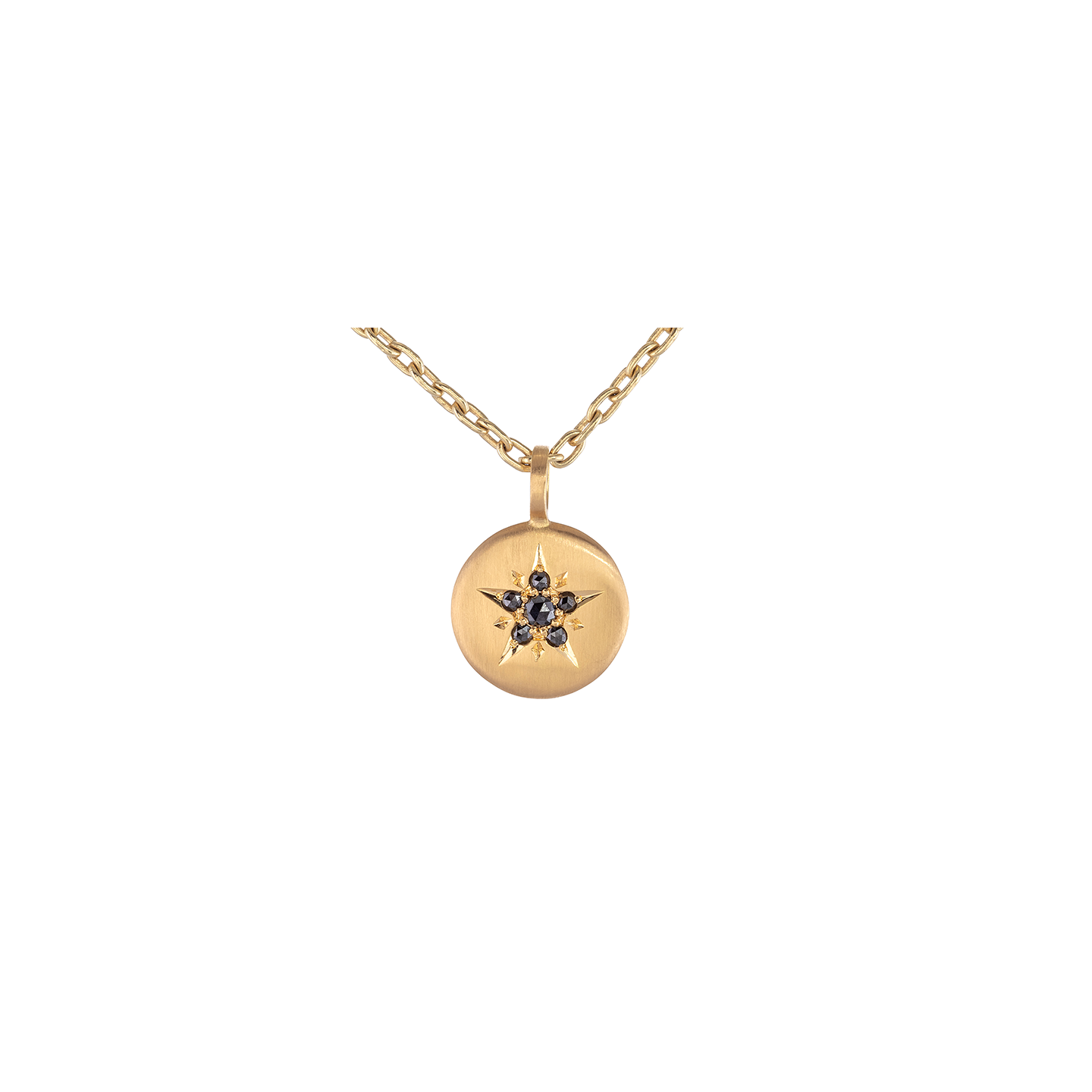 Caroline Ellen Medium Size Lentil Pendant with Black Diamond Star Pattern