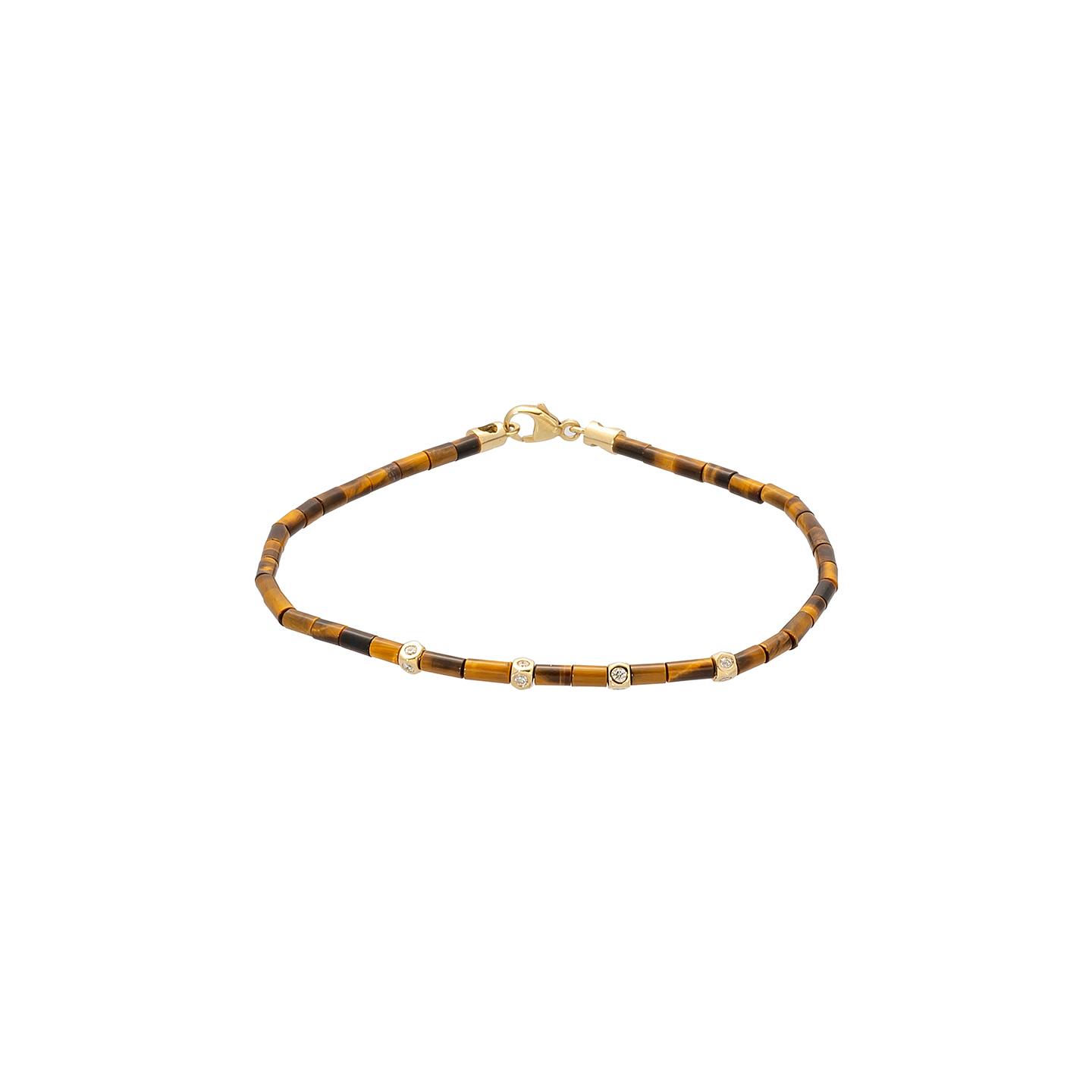 Four Sided Mini Tetras with Diamond on a Tiger's Eye Tube Beaded Bracelet