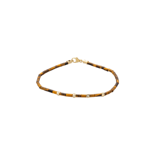 Four Sided Mini Tetras with Diamond on a Tiger's Eye Tube Beaded Bracelet