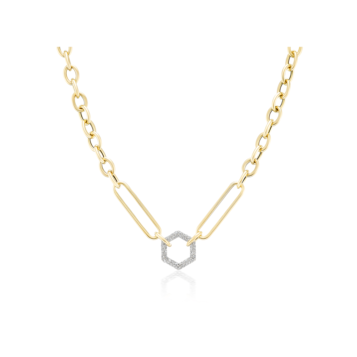 Harwell Godfrey Stirrup Cable Chain with Diamond Hexagon