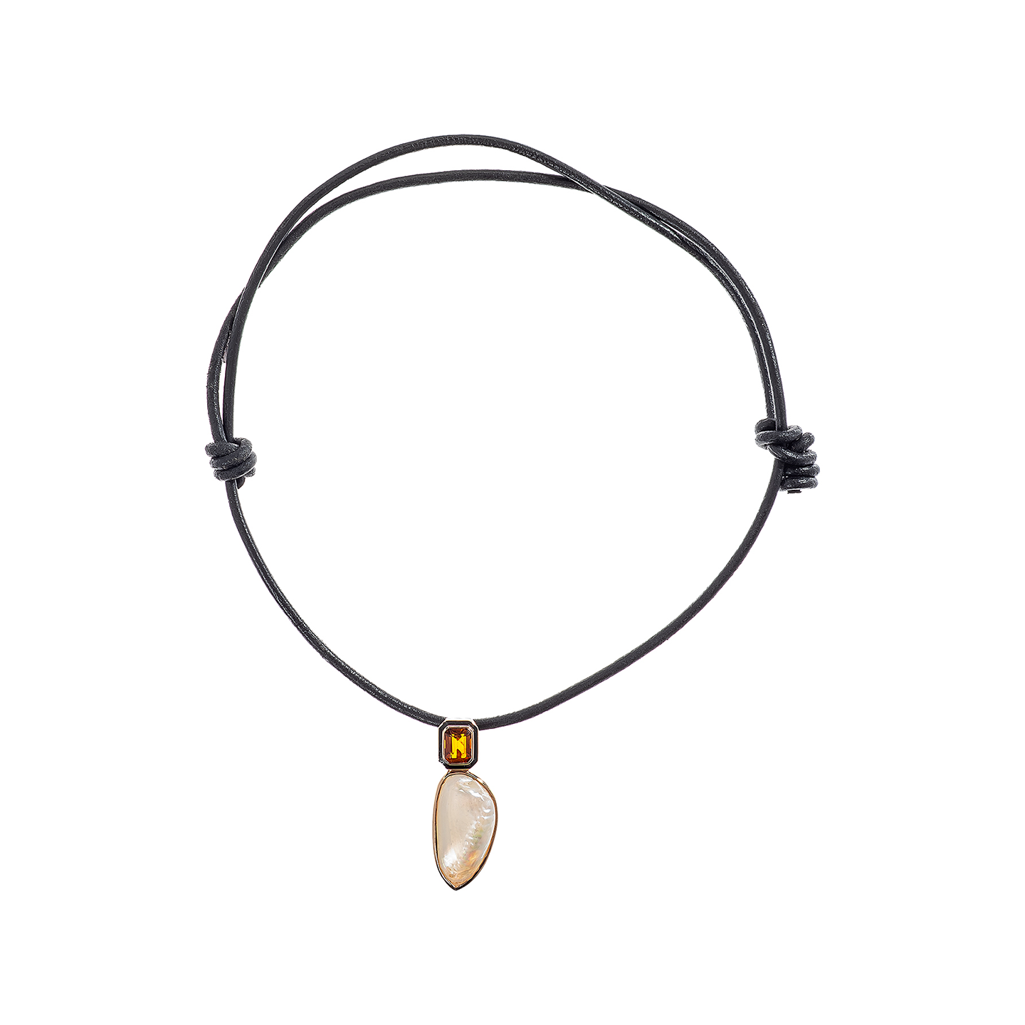 Dezso Leather Cord Necklace with Mother of Pearl & Citrine Pendant