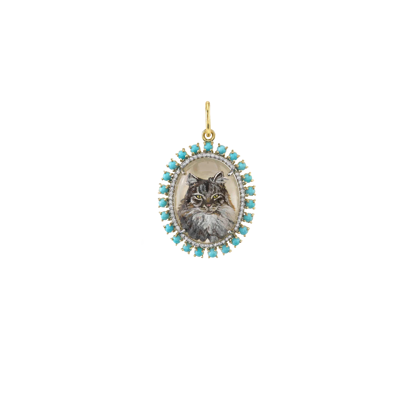 Irene Neuwirth Custom Pet Portrait Oval Charm- Diamond Pave & Colored Stone Frame
