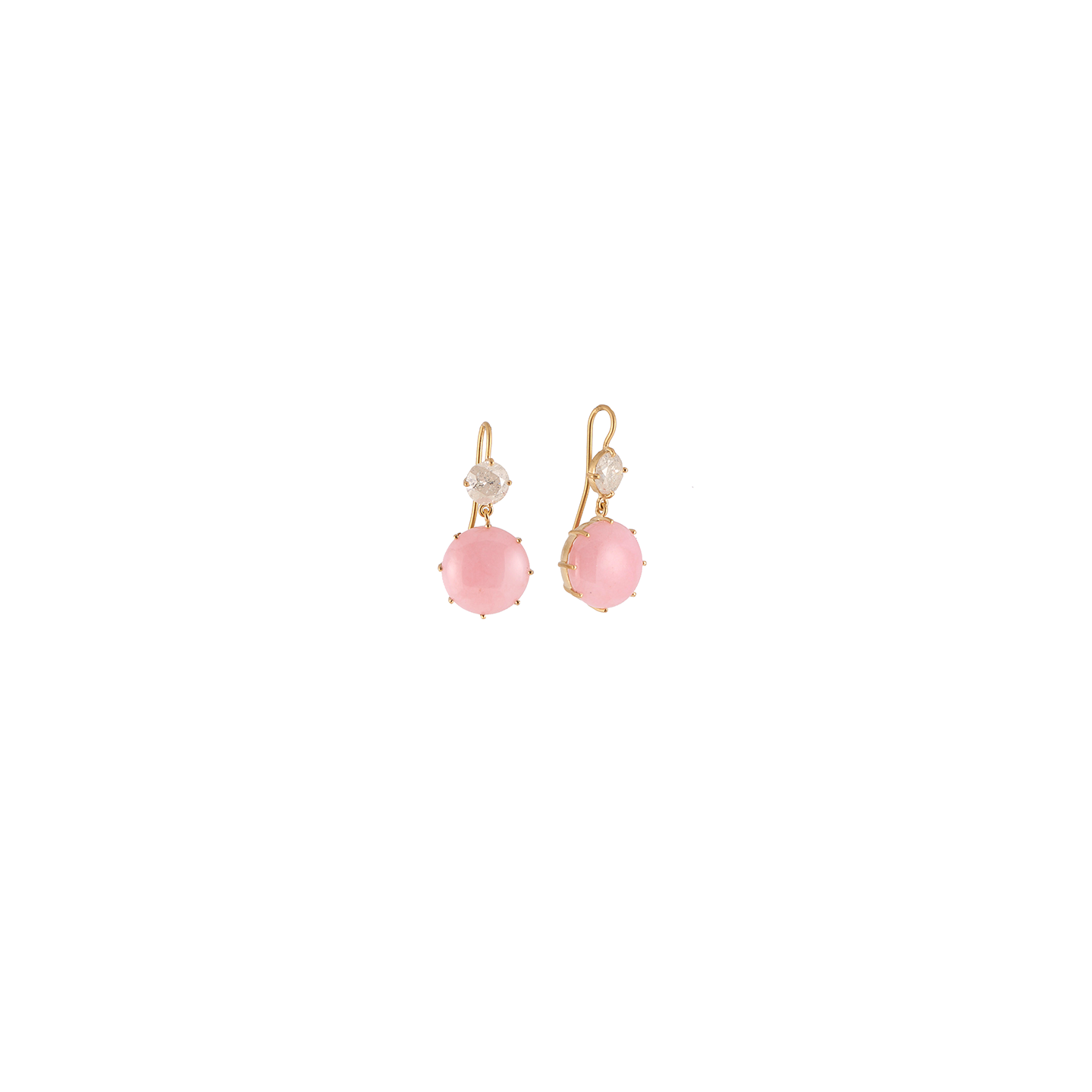 Sylva & Cie Pink Opal and Diamond Drop Earrings