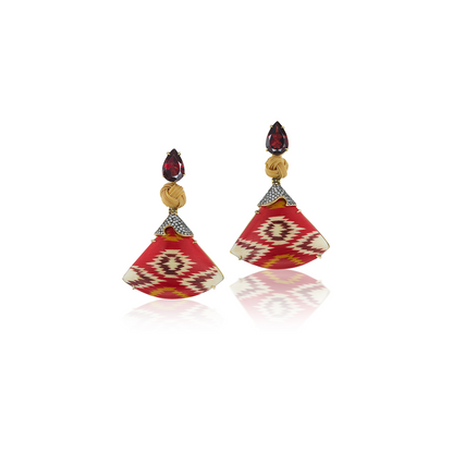 Silvia Furmanovich Marquetry Fan Earrings with Ikat Motif, Diamonds and Garnet