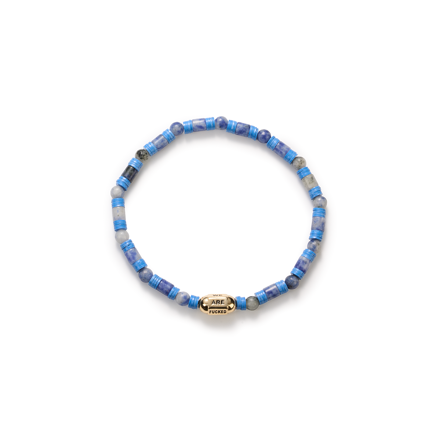 Luis Morais 'We are Fucked' Bolt Bead on Gemstone and Vinyl Beaded Bracelet