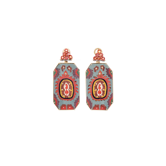 Silvia Furmanovich Silk Road Marquetry Earrings with Diamond and Orange Sapphire