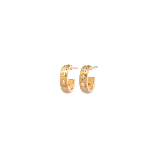 Caroline Ellen Semi-Rounded Hoops with Star Set Diamonds