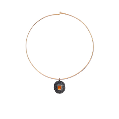 Dezso Black Cord Necklace with Grande Carved Ebony Wood Urchin Charm with Citrine
