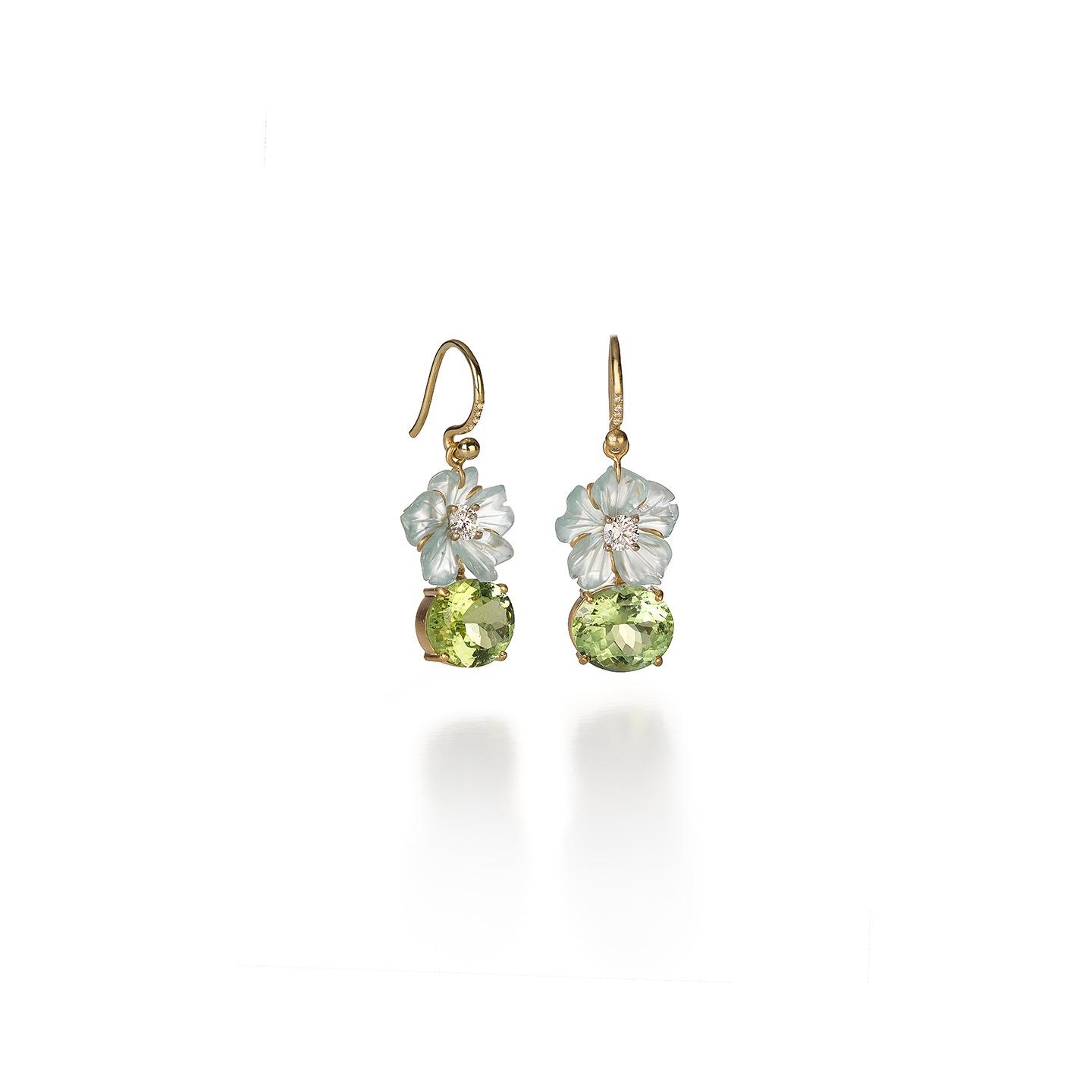 Irene Neuwirth One-of-a-Kind Tropical Flower Earrings with Aquamarine and Green Tourmaline