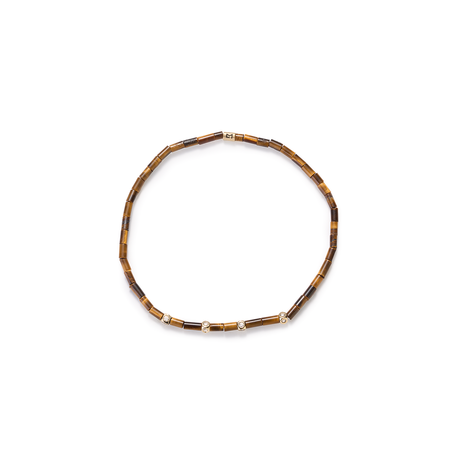 Luis Morais Four Sided Mini Tetras with Diamond on a Tiger's Eye Tube Beaded Bracelet