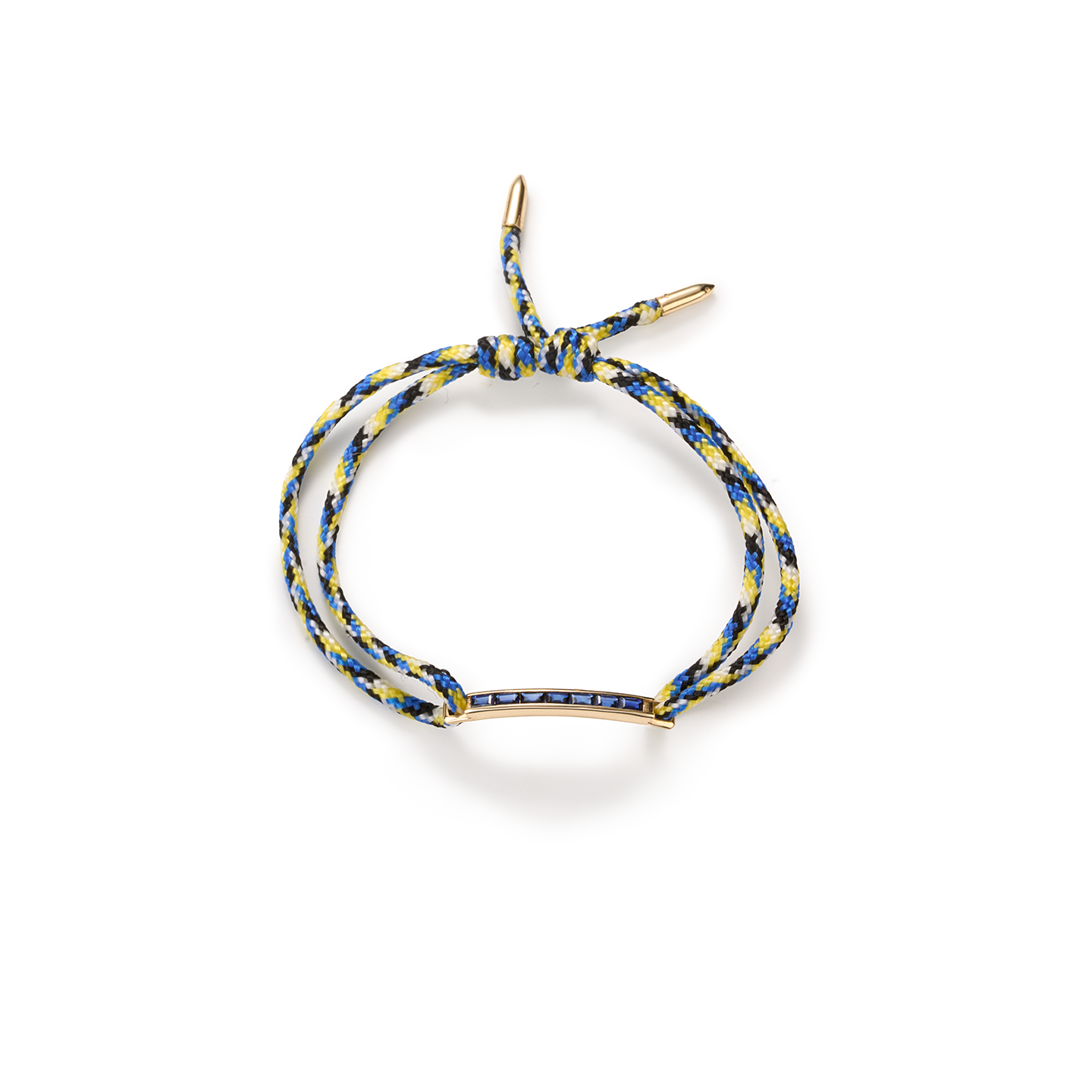 Luis Morais Medium Link ID Bar with Blue Sapphire Baguettes on Cord Bracelet
