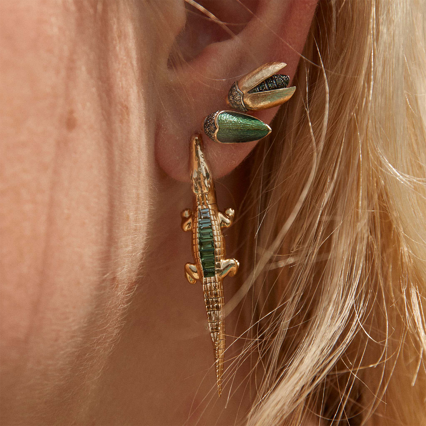 Bibi Van Der Velden Alligator Tsavorite Bite Earring-Single