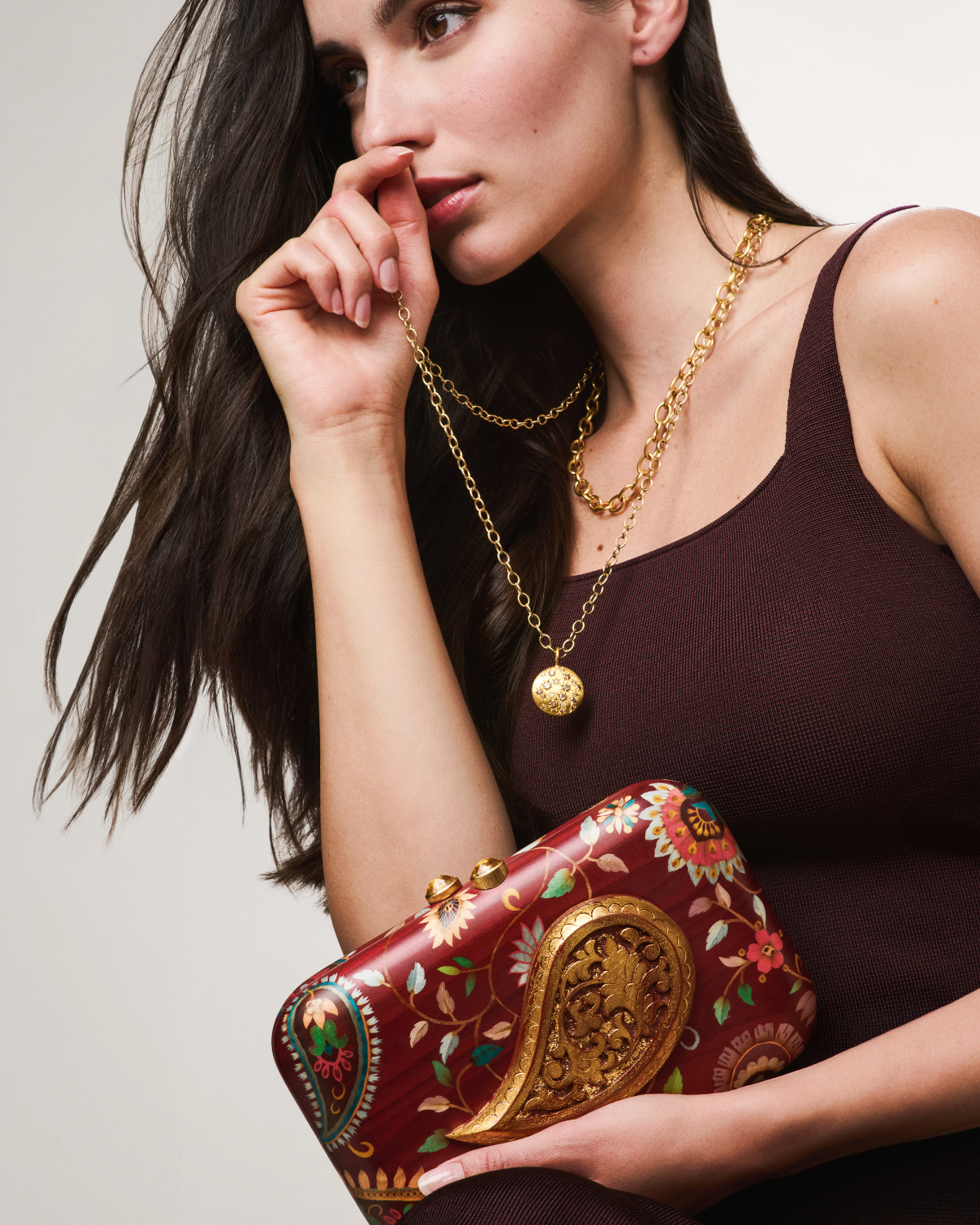 Caroline Ellen Large Lentil Star Set Cognac Diamond Pendant