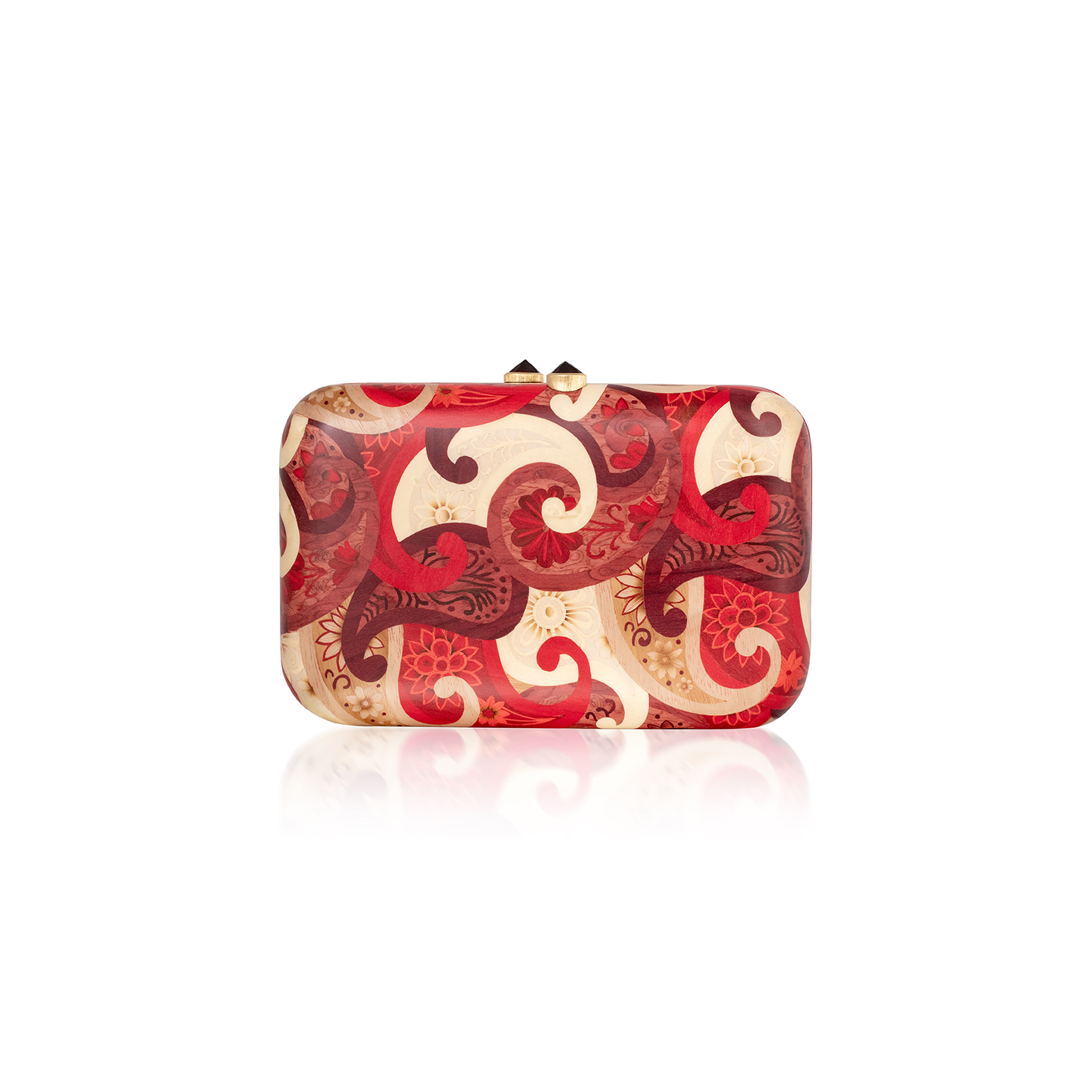 Silvia Furmanovich Marquetry Clutch with Paisley Pattern and Garnet