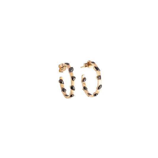 Sylva & Cie Black Diamond Oval Hoop Earrings